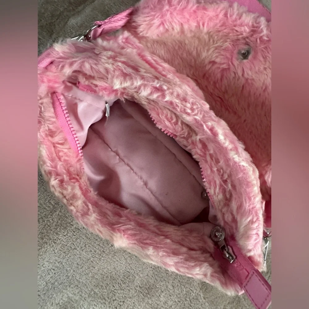 Kipling Aras Furry Shoulder Bag Pink Y2K Barbiecore Faux Fur - Picture 10 of 13